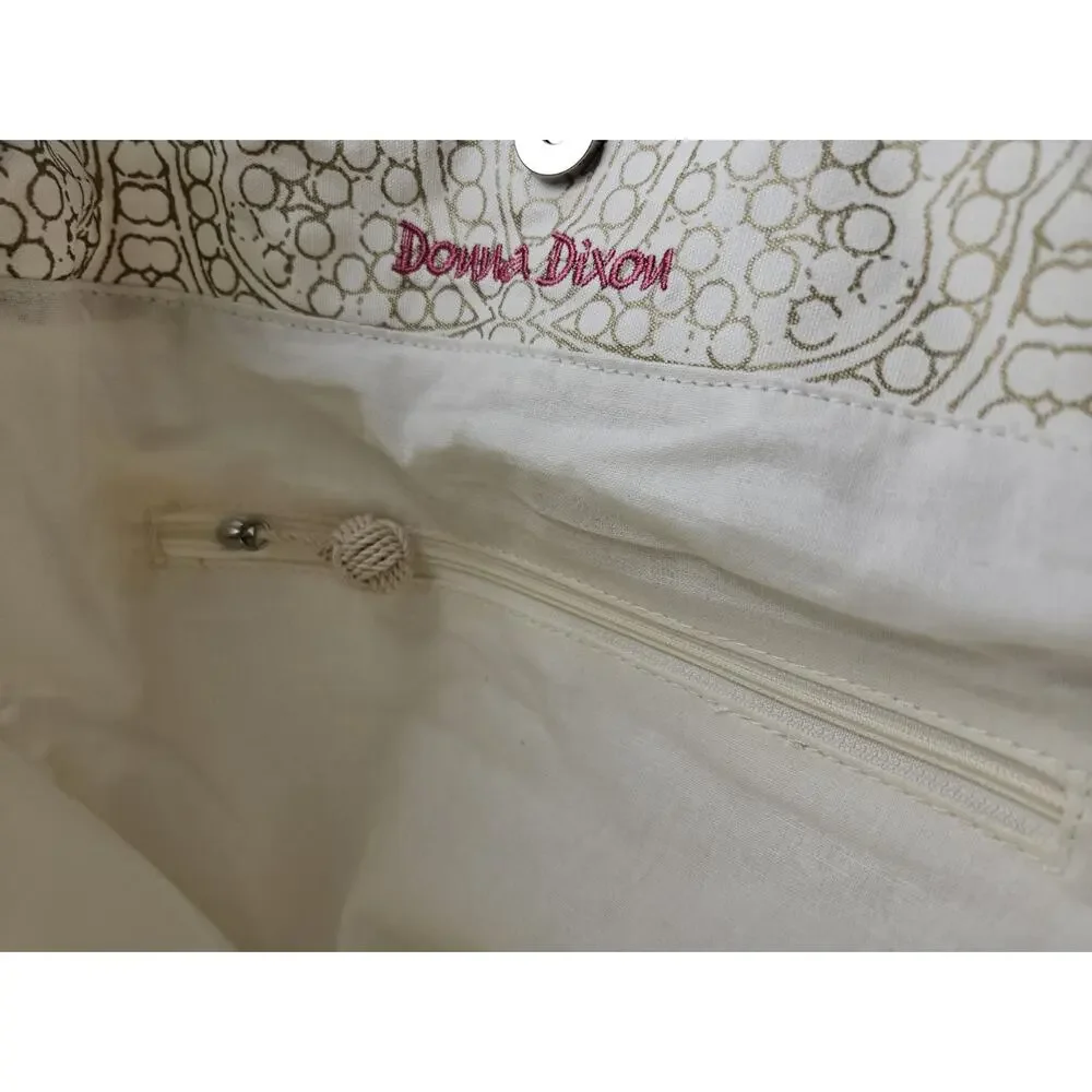 Donna Dixon Large Rope Handle‎ Off-White & Gold Canvas Tote Bag